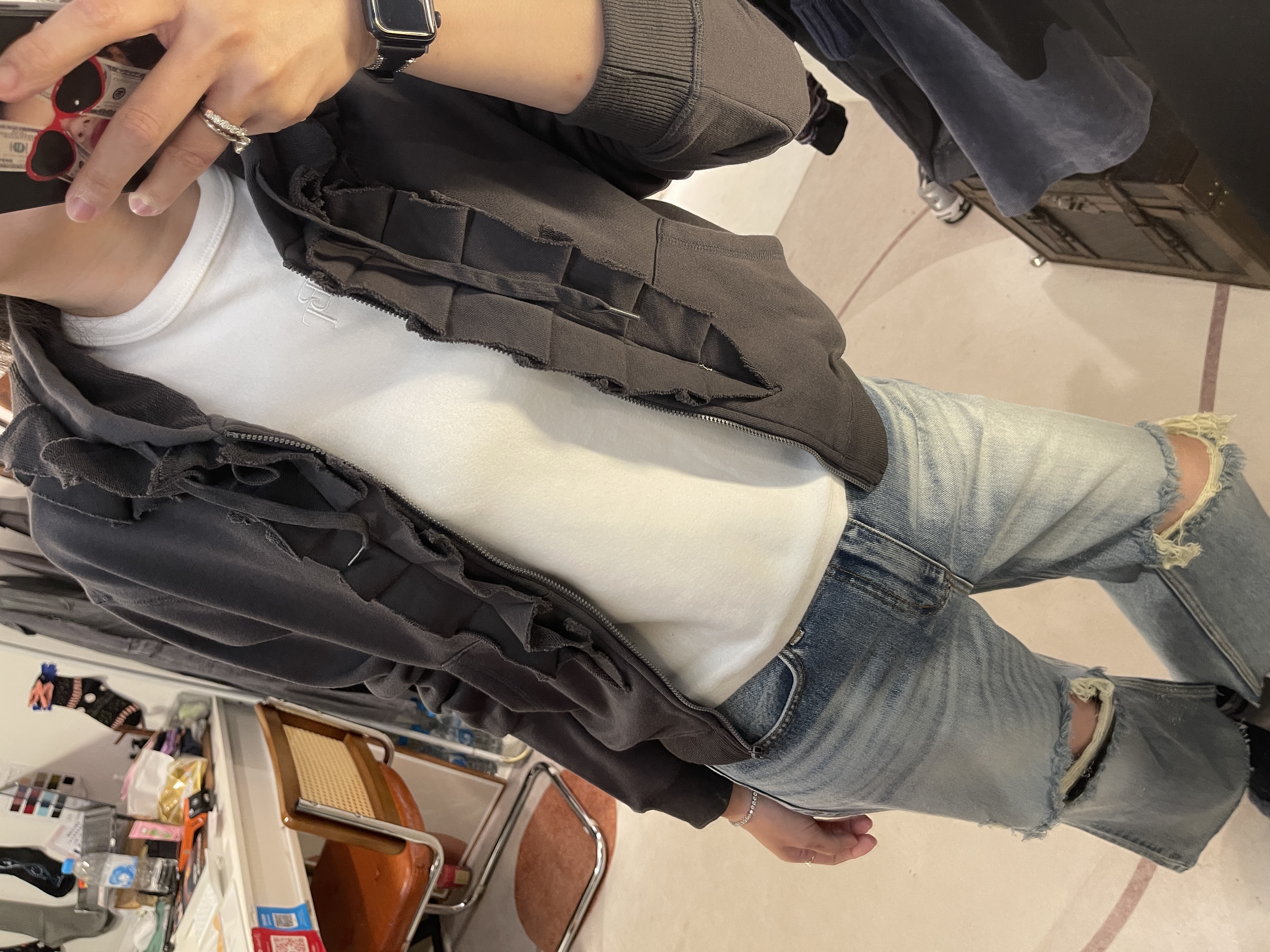 Ruffle soft cotton zip-up