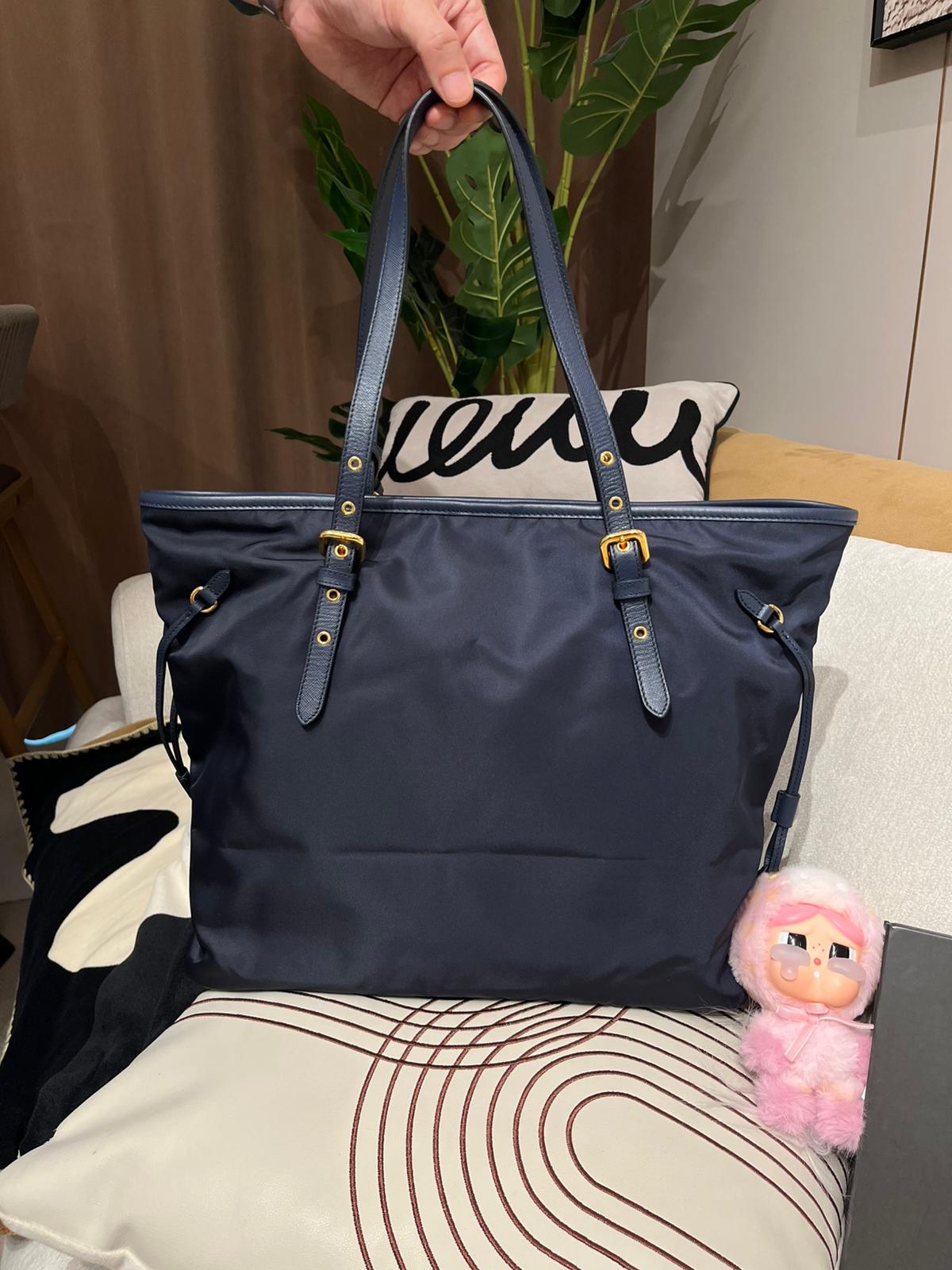 Prada Nylon Shopping Tote Bag Navy 100%Authentic, 98%New ✅ certificate 