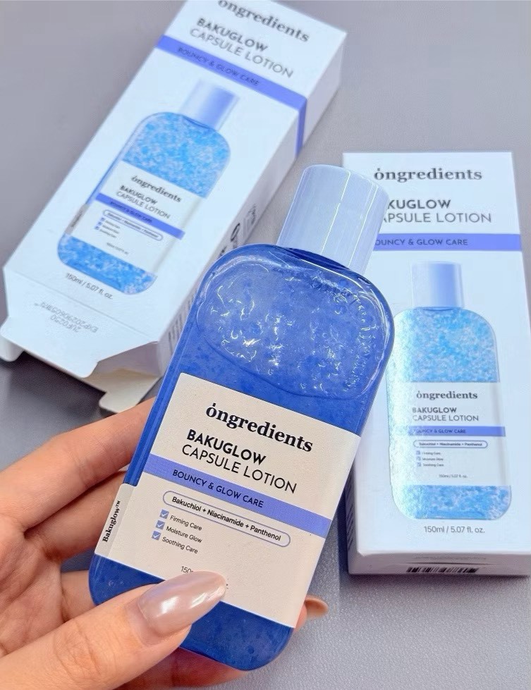 韓國 Ongredients X Sanrio 乘聯 玉貴狗 補骨脂酚 爆水彈力 膠囊 小藍瓶 乳液 150ml+30ml+玉桂狗小手袋｜BakuGlow Capsule Lotion