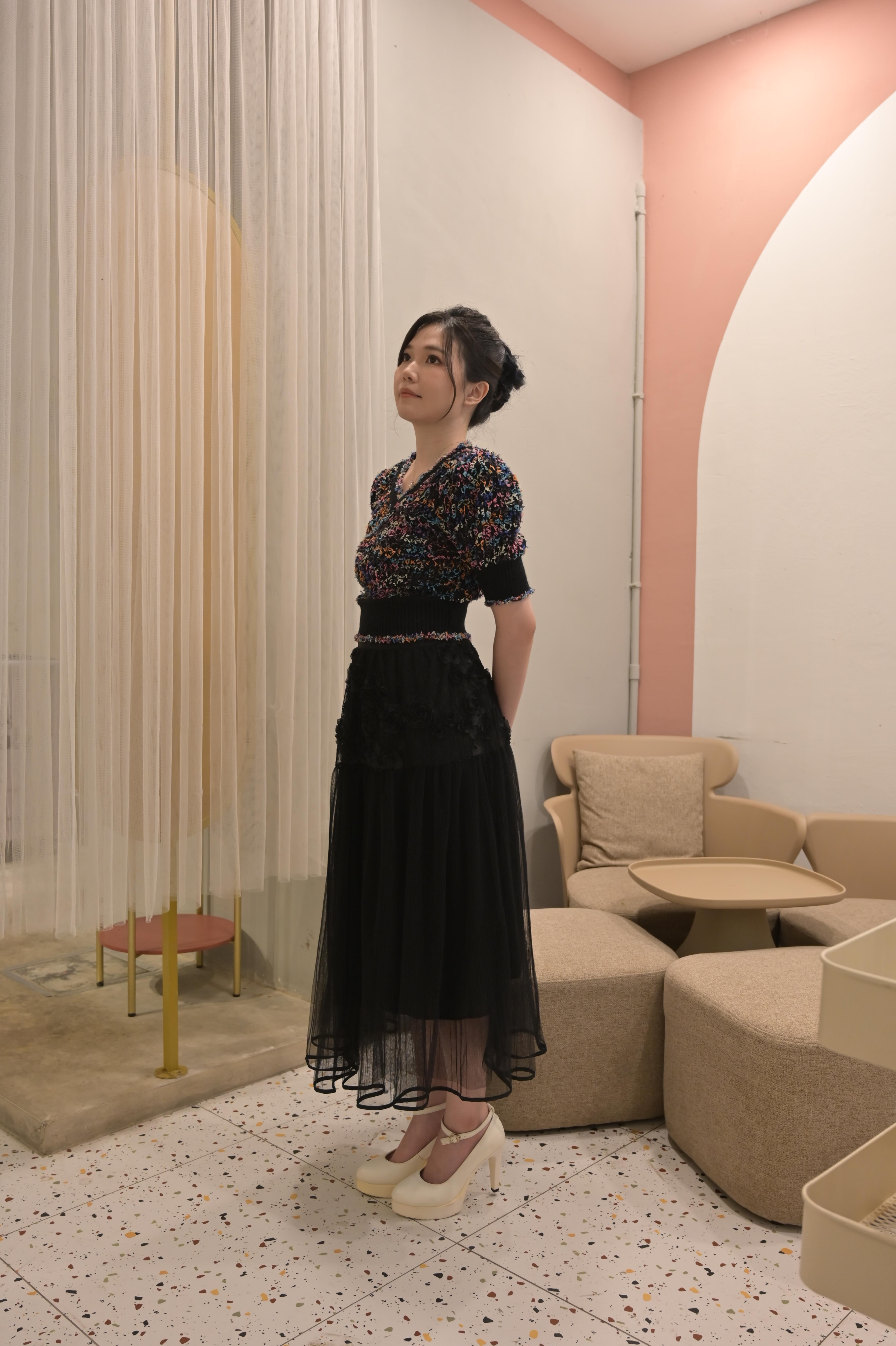 3D Floral Appliqué & Pleated Mesh Midi Skirt ‖ 立体花朵刺绣拼接网纱半裙 KR037702