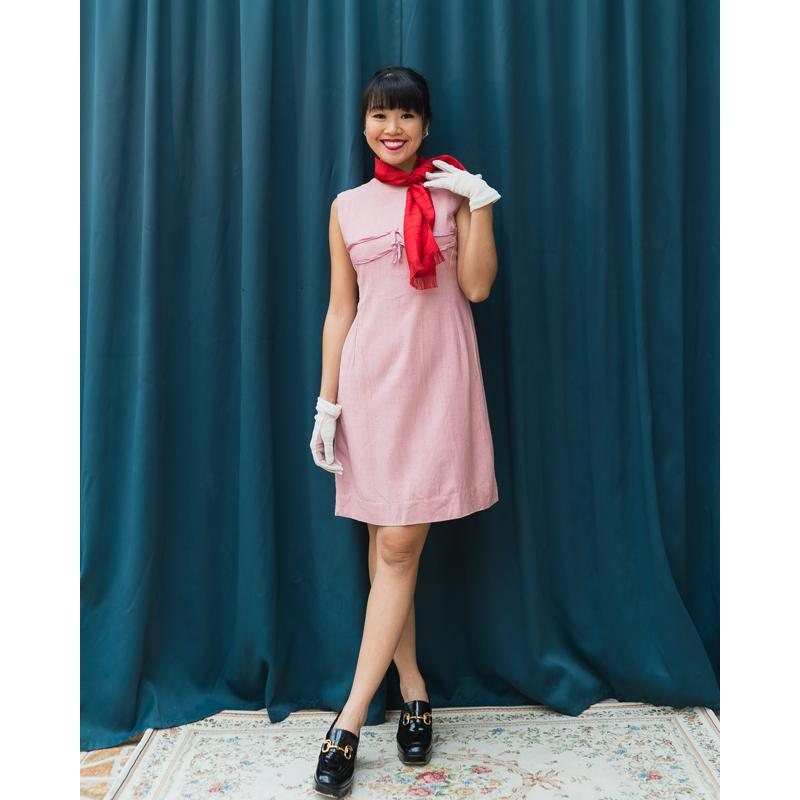 Vintage Japanese 1960s Pastel Pink Ribbon Detail Shift Dress (MT1541-30)