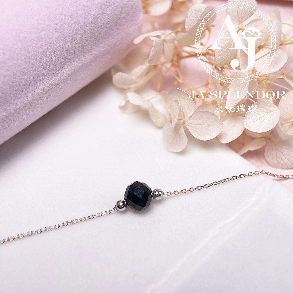 D-06B 天然翡翠A玉 墨翠鑽石切割平安幸運純銀手鏈