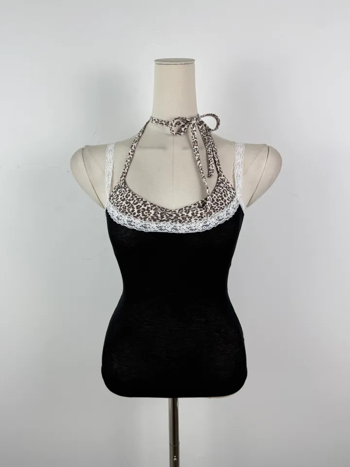Leopard Patchwork Halter Cami Top