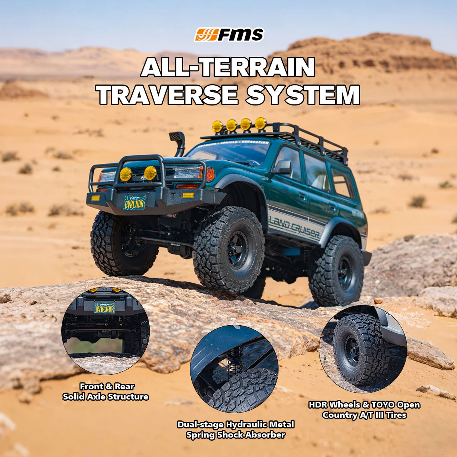 全新 FMS 1:10 LAND CRUISER 80 無刷攀爬車 | FCX10 | LC80 | TOYOTA 授權 | 4輪驅動 | 3541 KV1200 無刷電機 | 雙速變速機械波箱