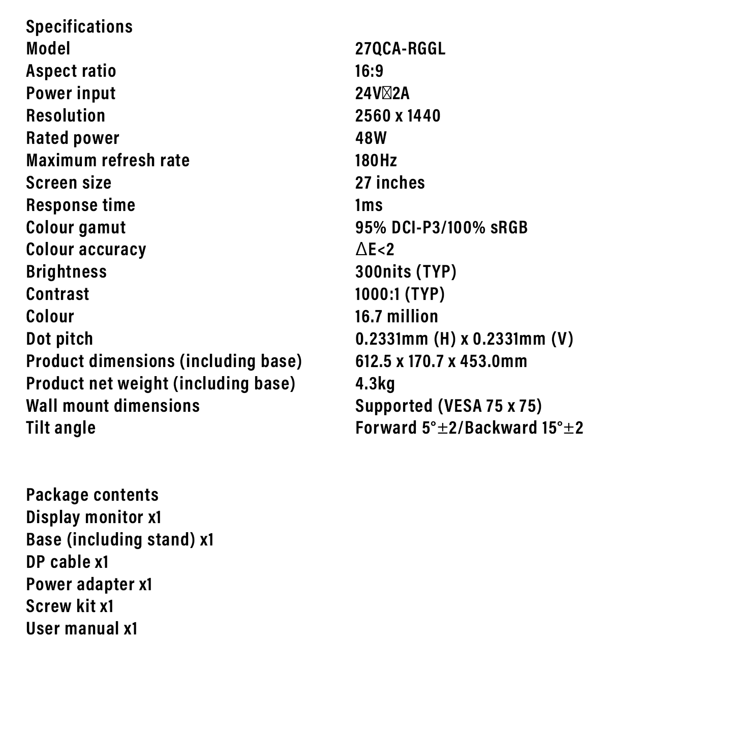 Xiaomi 27" G27Qi 2K Gaming Monitor 180Hz (ELA5597UK)