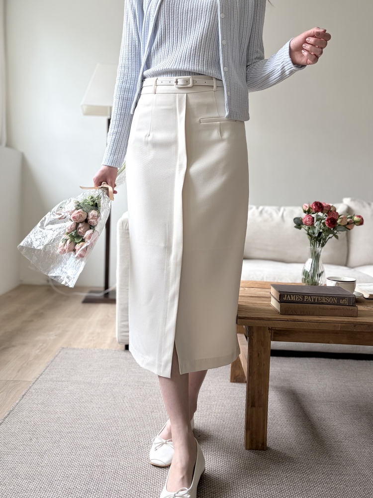 Belted Pencil Skirt (Ivory)