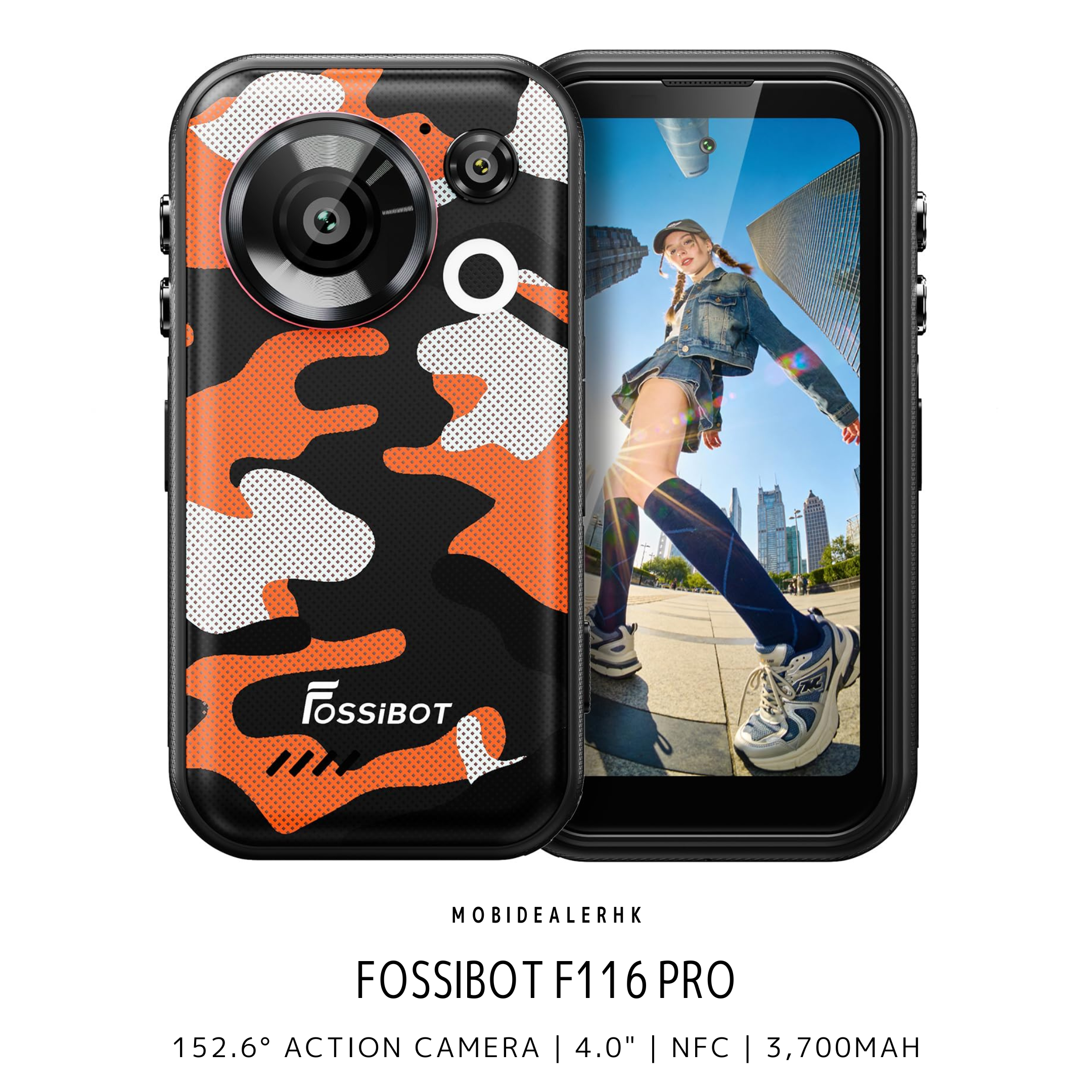 Fossibot F116 Pro | 5G | 三防手機 | 迷你手機 | 152.6° 運動相機 | 4.0" | NFC | 3,700mAh