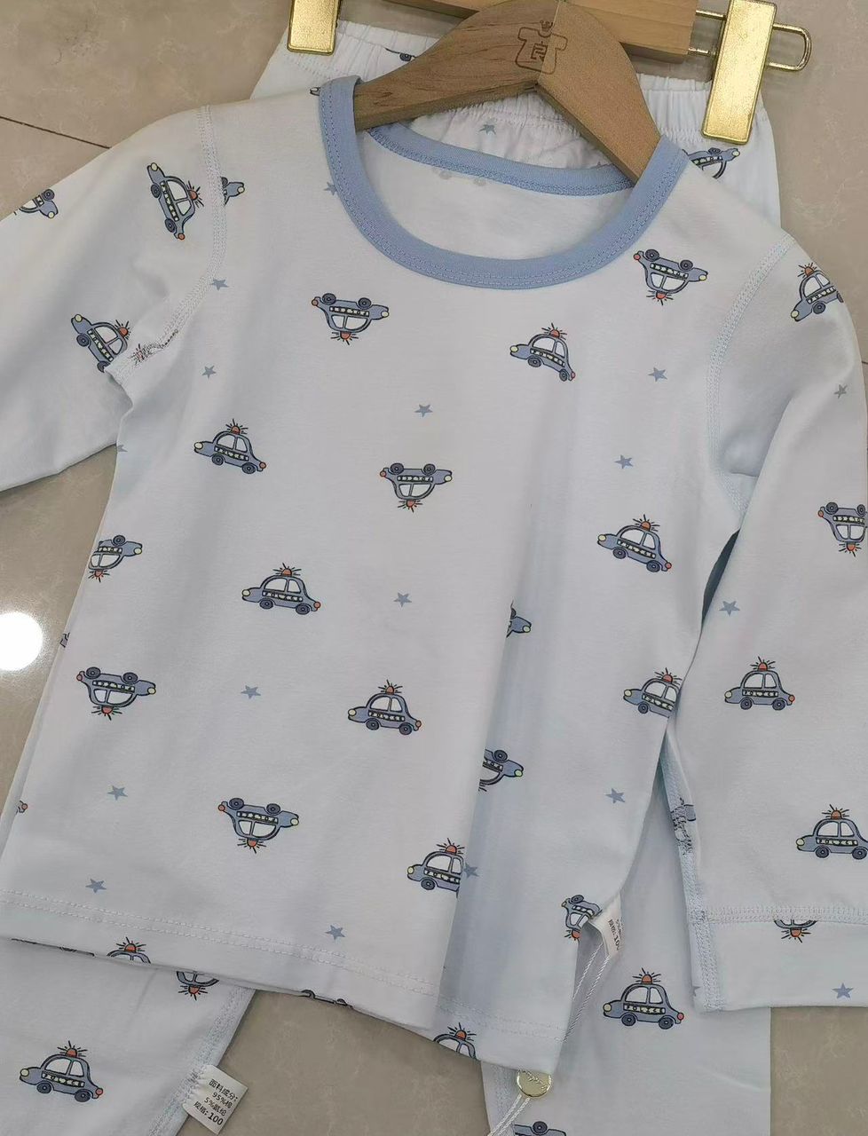 70117401 | Kids Light Blue Police Car & Star Print Cotton Blend Pajama Set