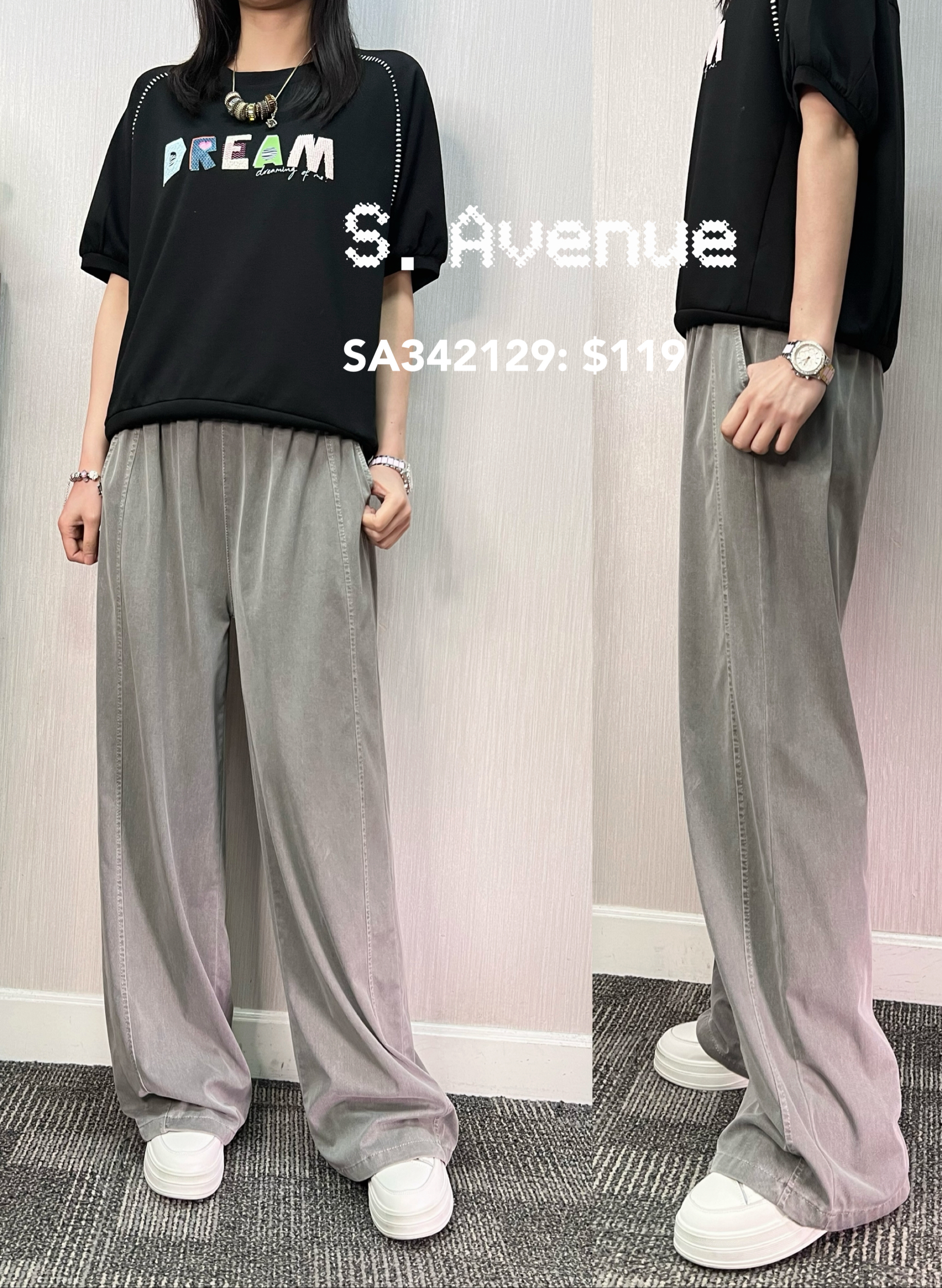 SA342129: 橡筋腰薄身透氣舒服休閒褲