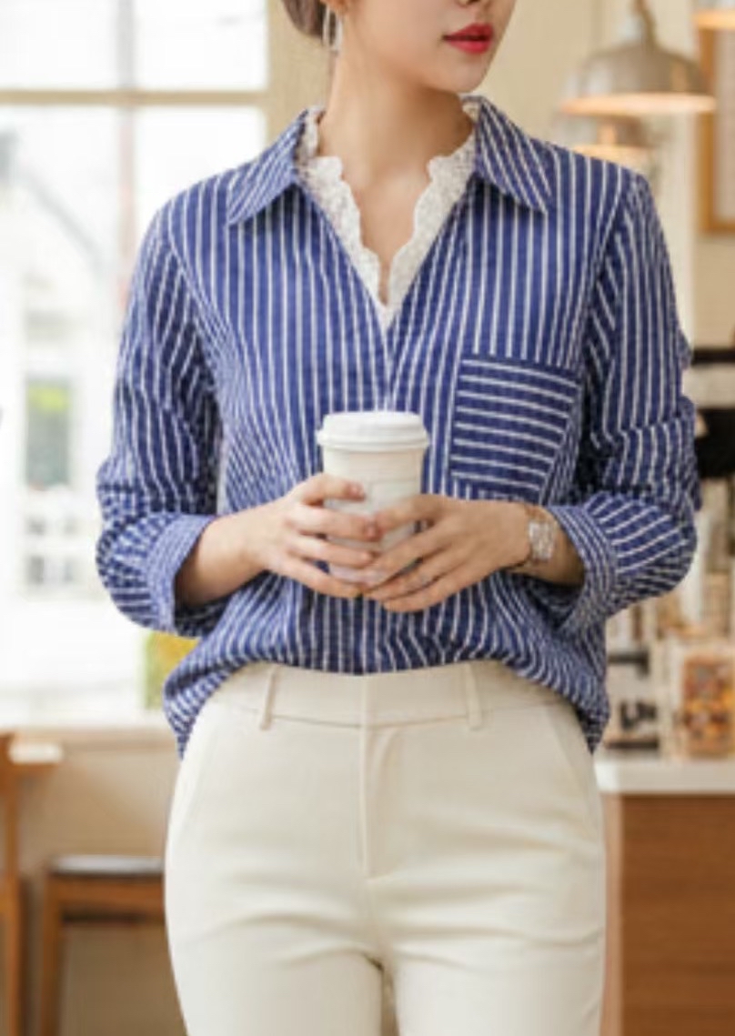 免燙lace 領條子恤