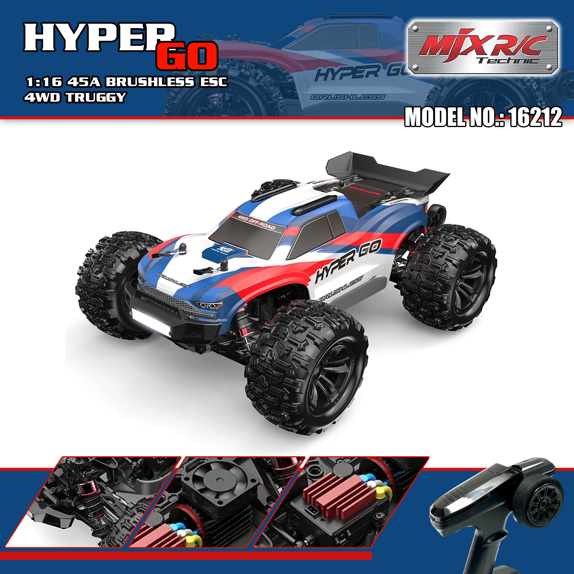 全新 美嘉欣 MJX R/C 1:16 16212 無刷越野車 | 防翻尾輪 | 金屬齒輪 | 油壓避震 | 可用2s-3s電 | 最高速約60KM/H