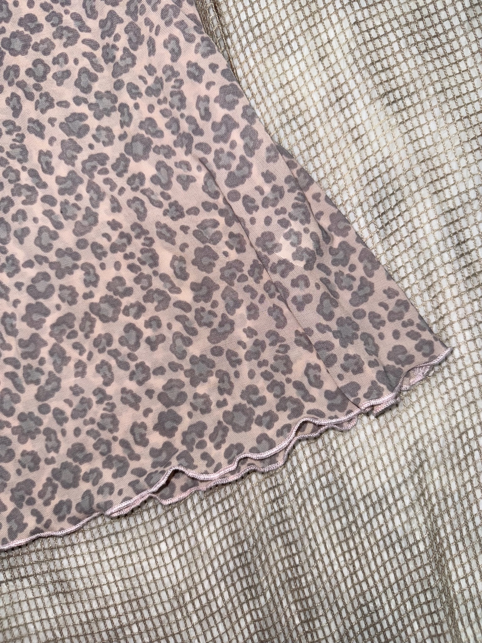 Vintage Pink Leopard Print Mesh Camisole with Lace Trim
