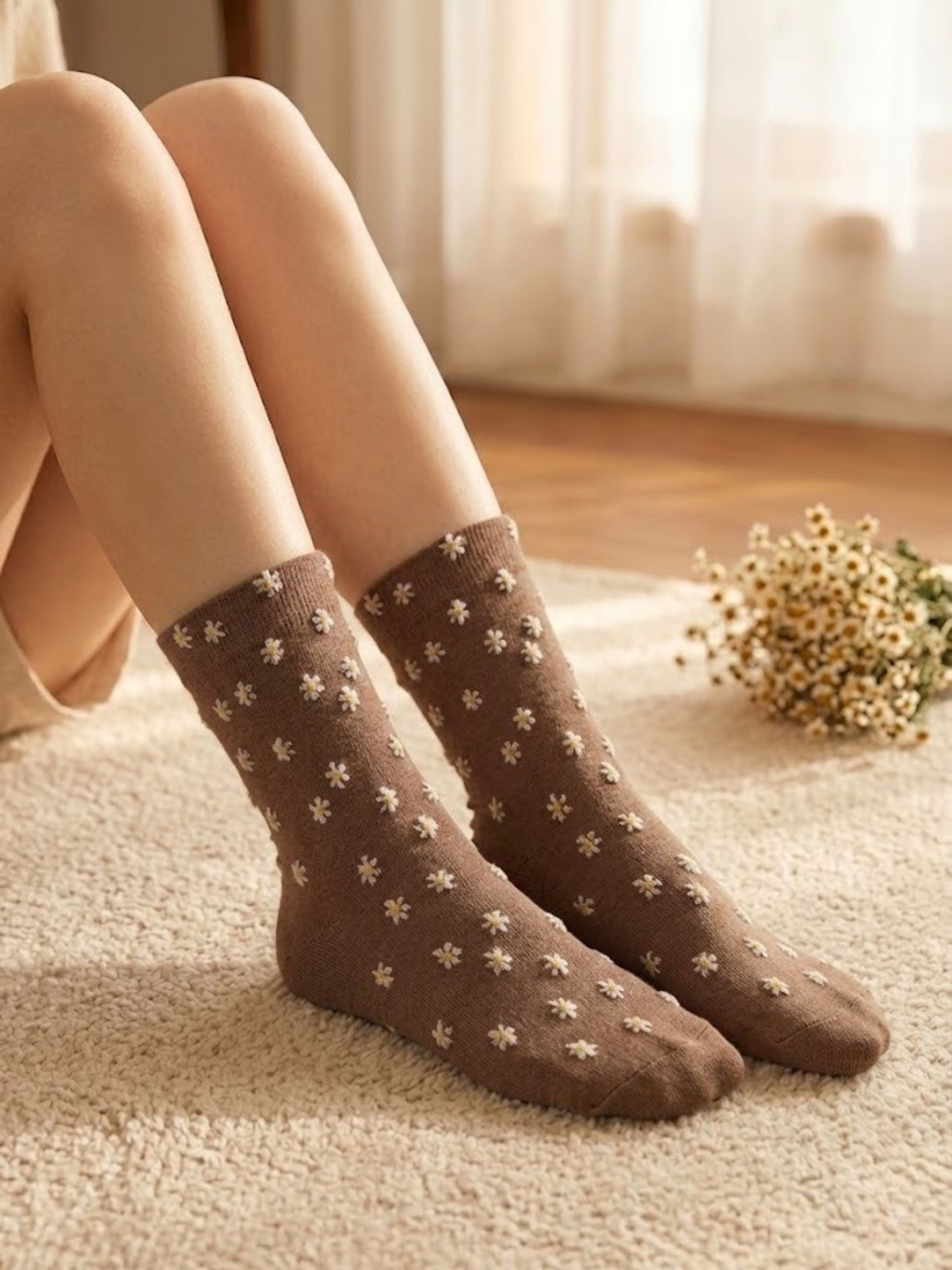 Korean Mini Flowers Women's High Crew Socks