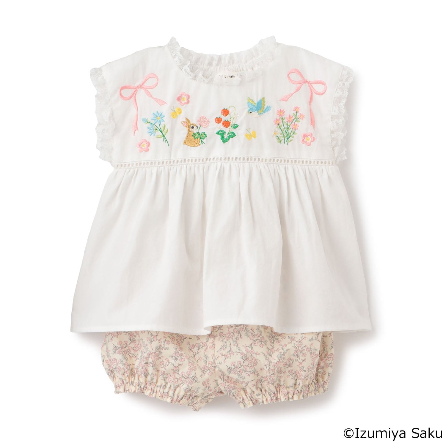 🇯🇵預訂 日本直送🇯🇵Petit Main x Izumiya Saku兩色圖案刺繡蕾絲上衣短褲套裝