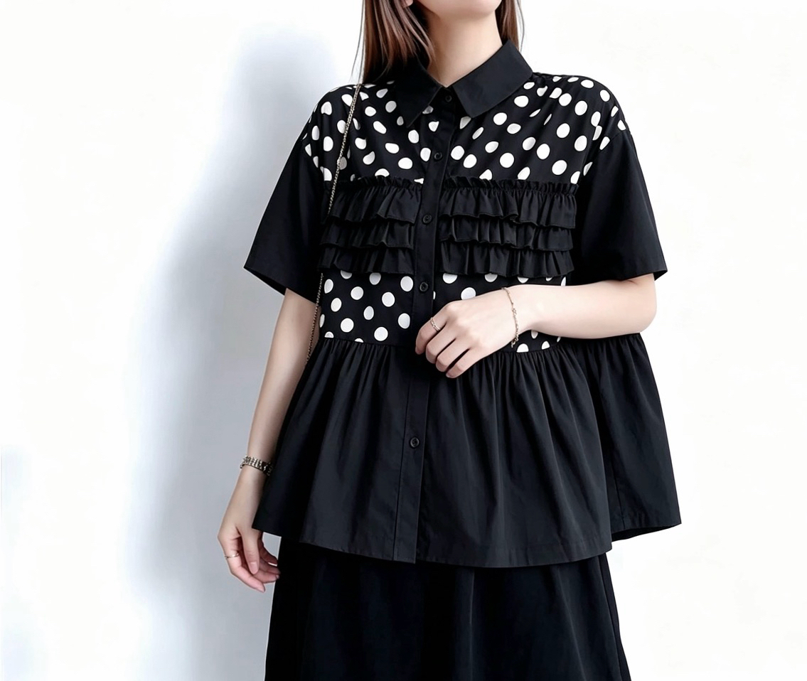 日系波點ruffle Top