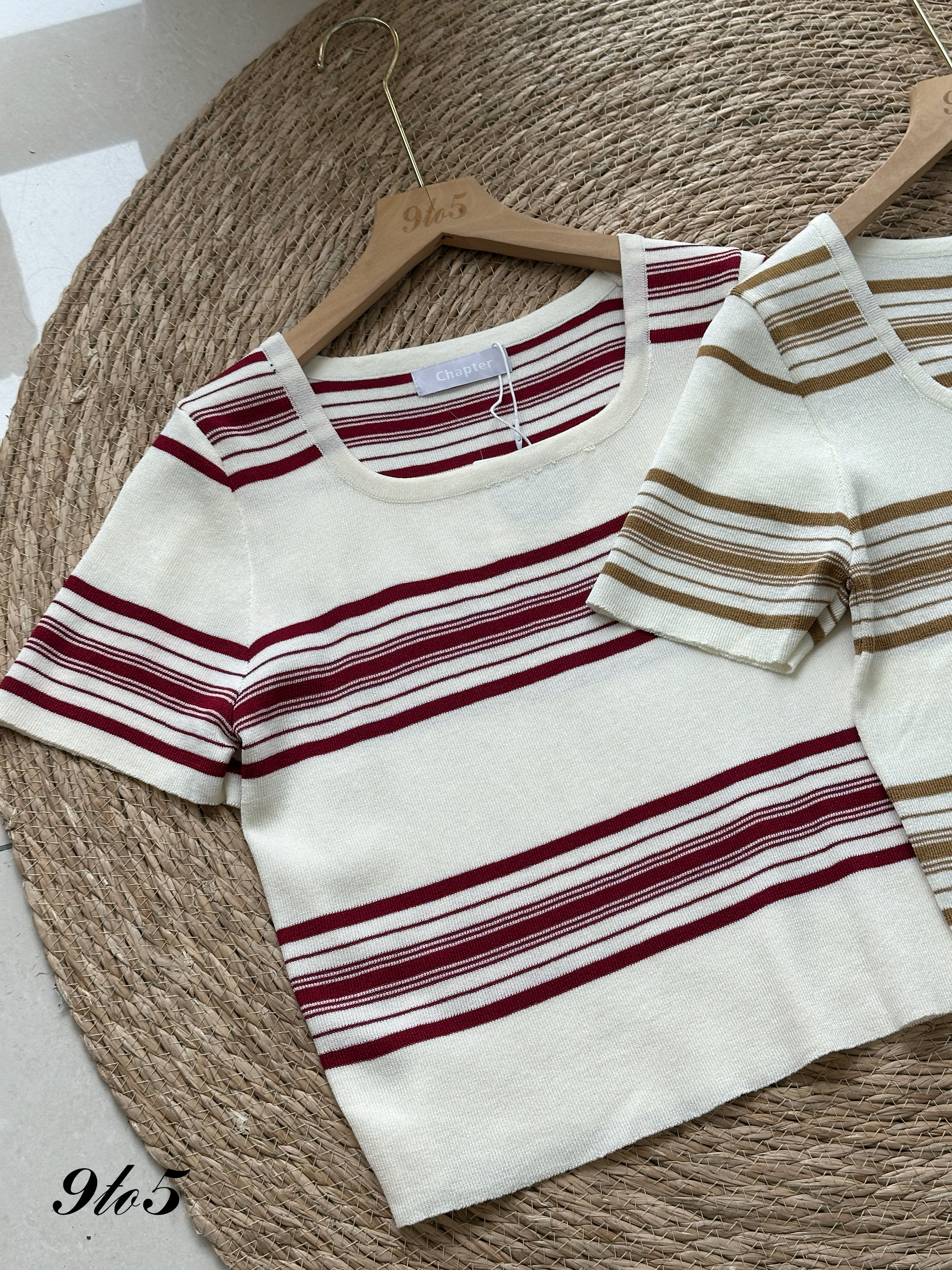 T4180 Square Neck Stripe Knit Top - 3 Colors 