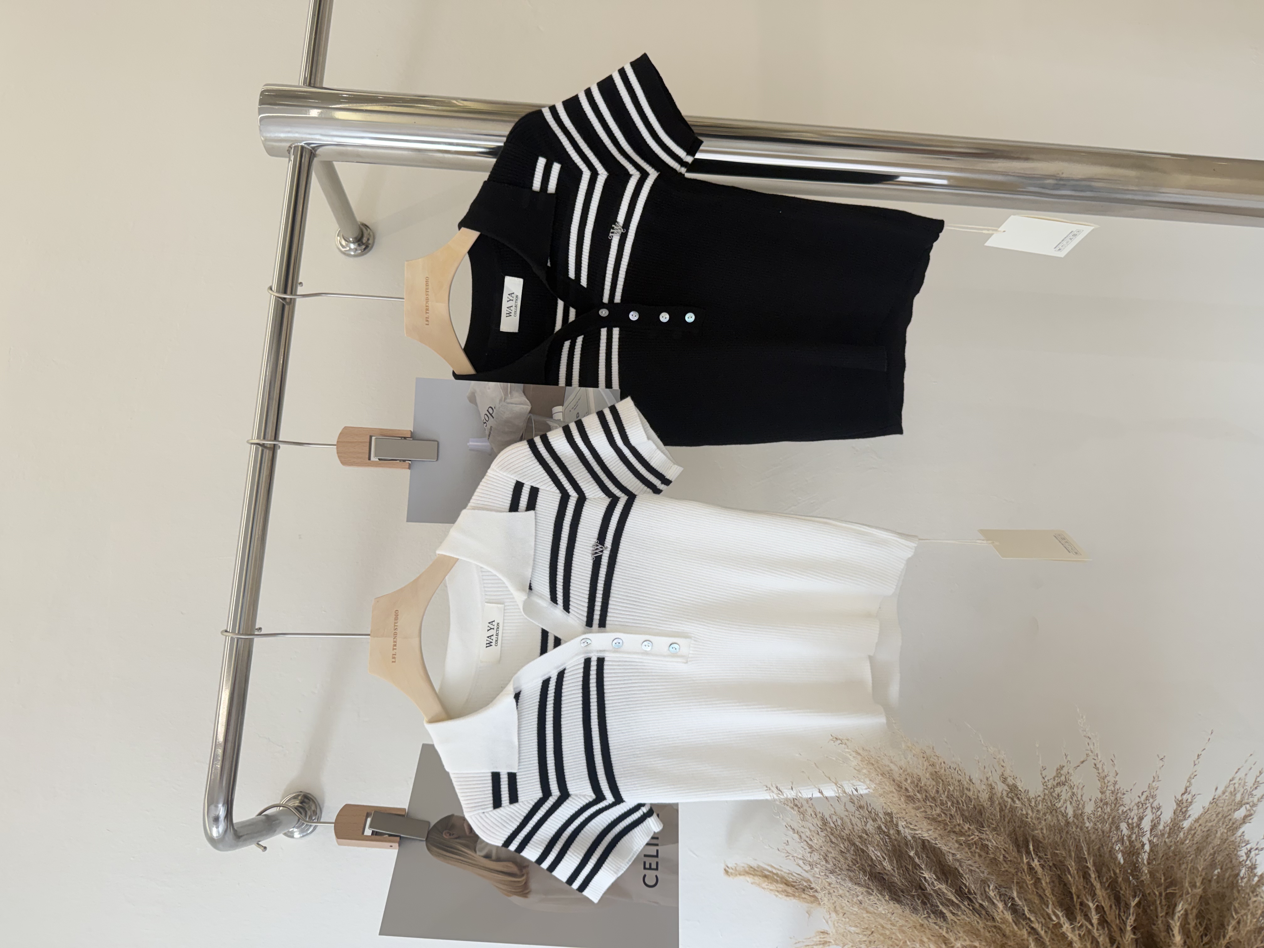 6559 韩系纽扣条纹针织短袖