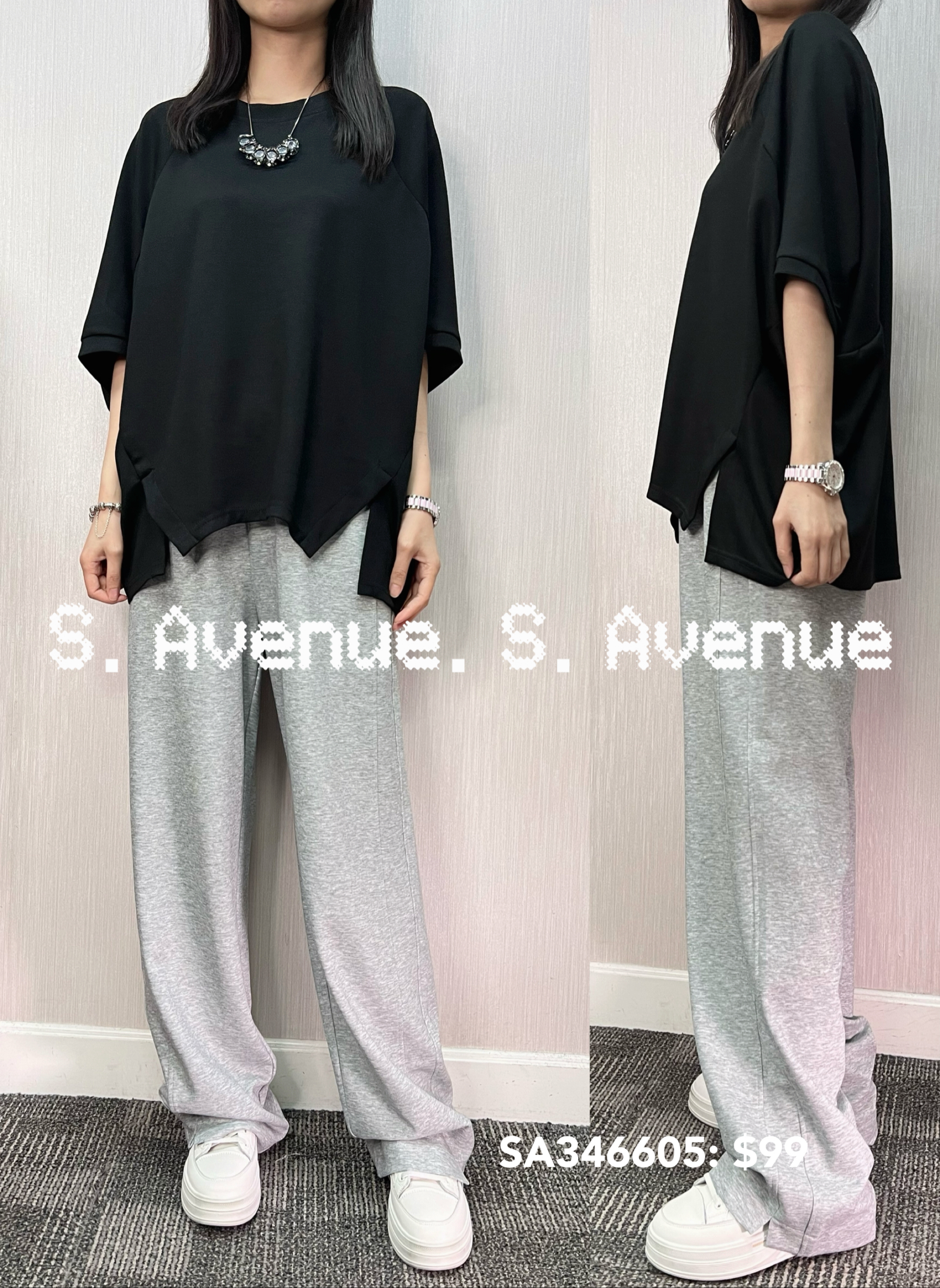 SA346605: 鬆身大件不規則蝙蝠top