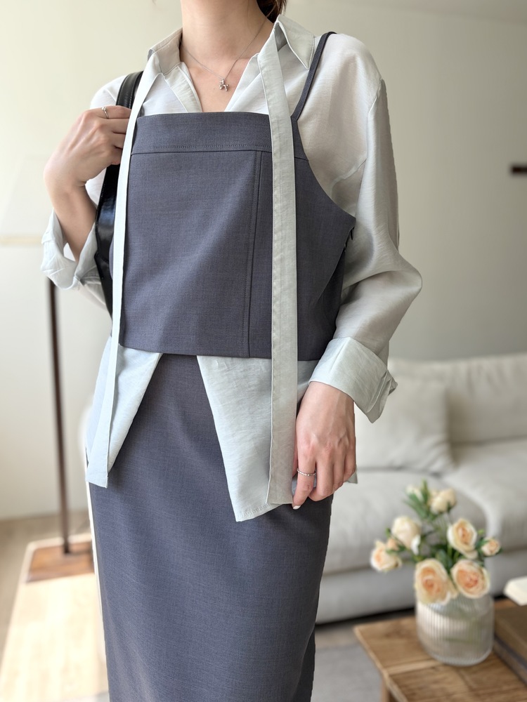 Colette Layered Belted Skirt (Charcoal)