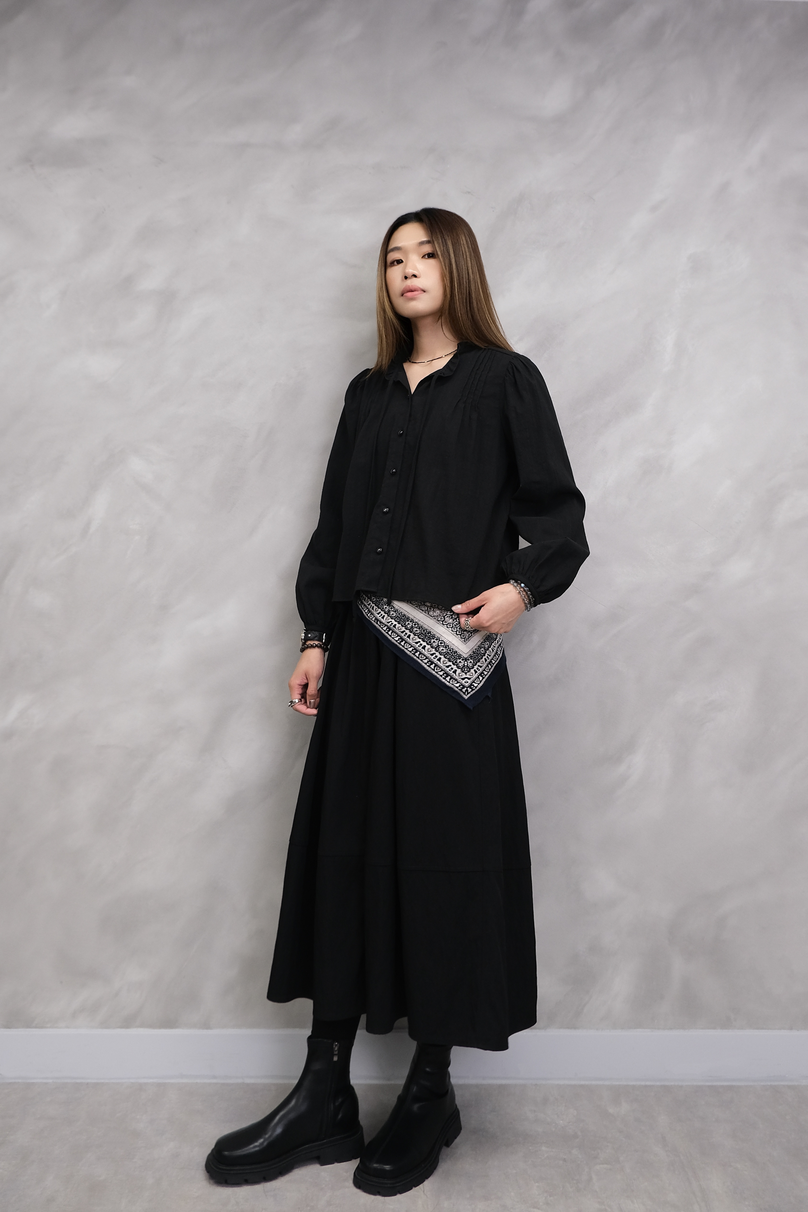 Ruffled Collar Pintuck Blouse #top156