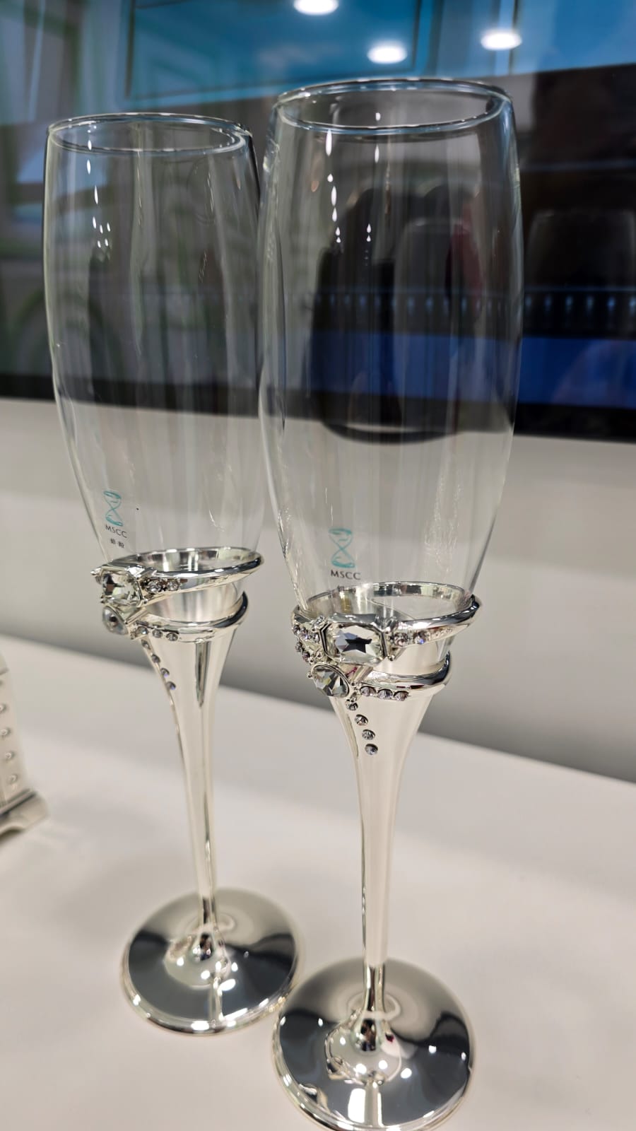 鍍銀鑲石2件套香檳杯 F2684