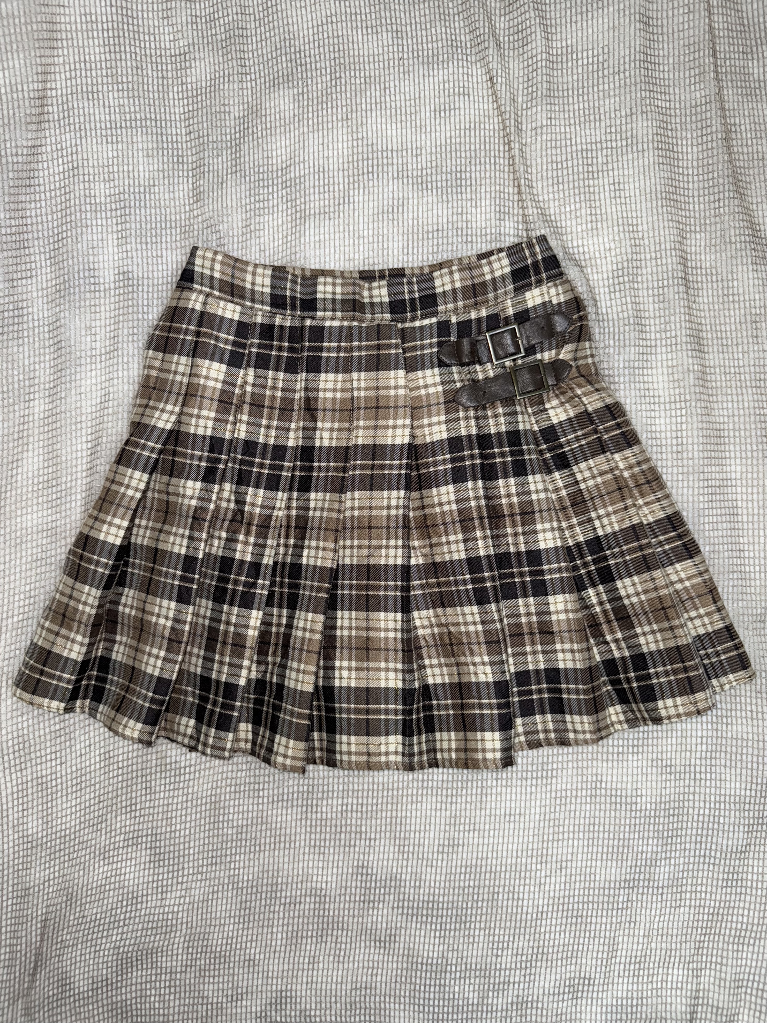Brown Plaid Wrap Lined Mini Buckle Skirt