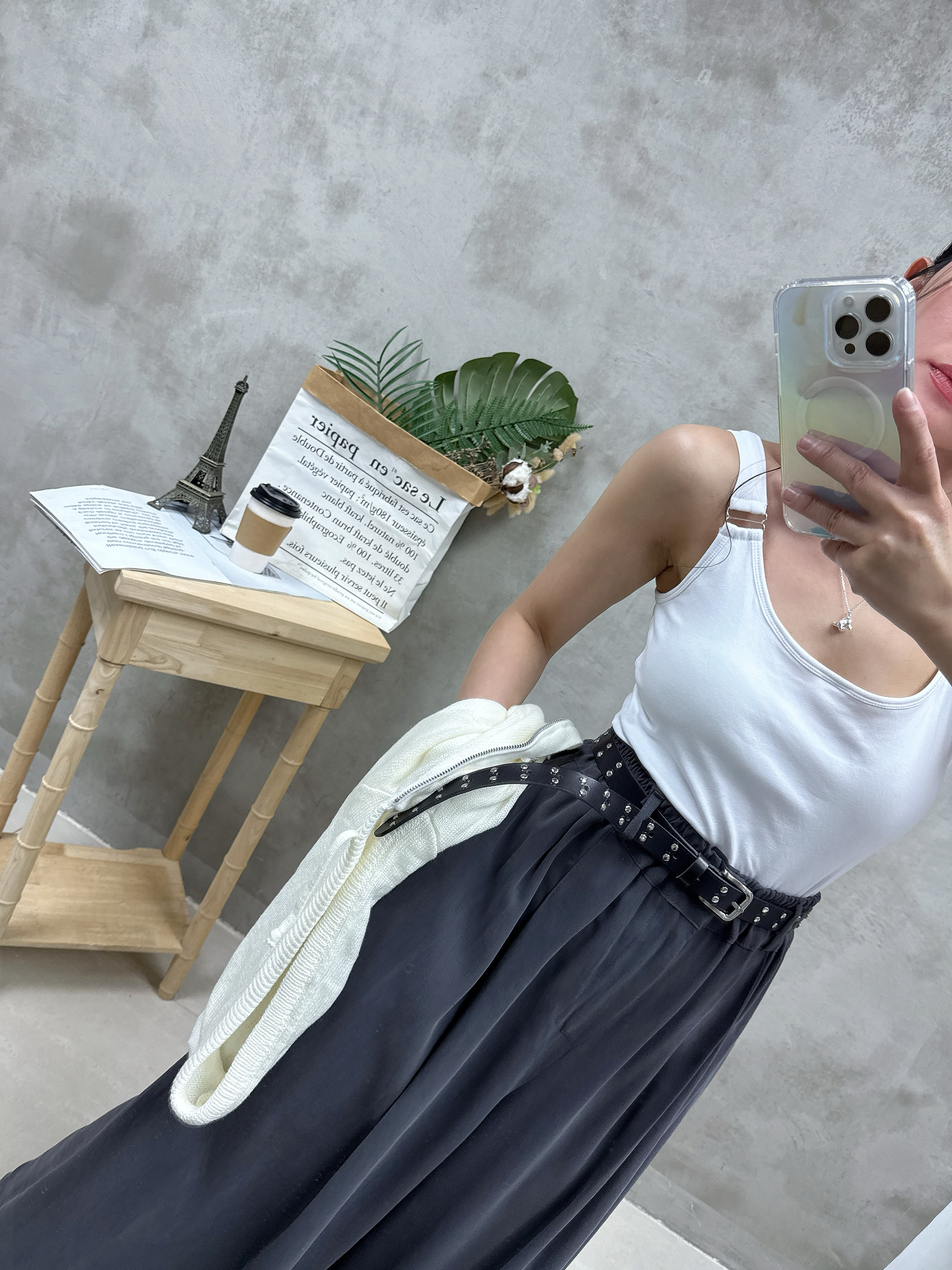 B06 銀扣方領長Bra top