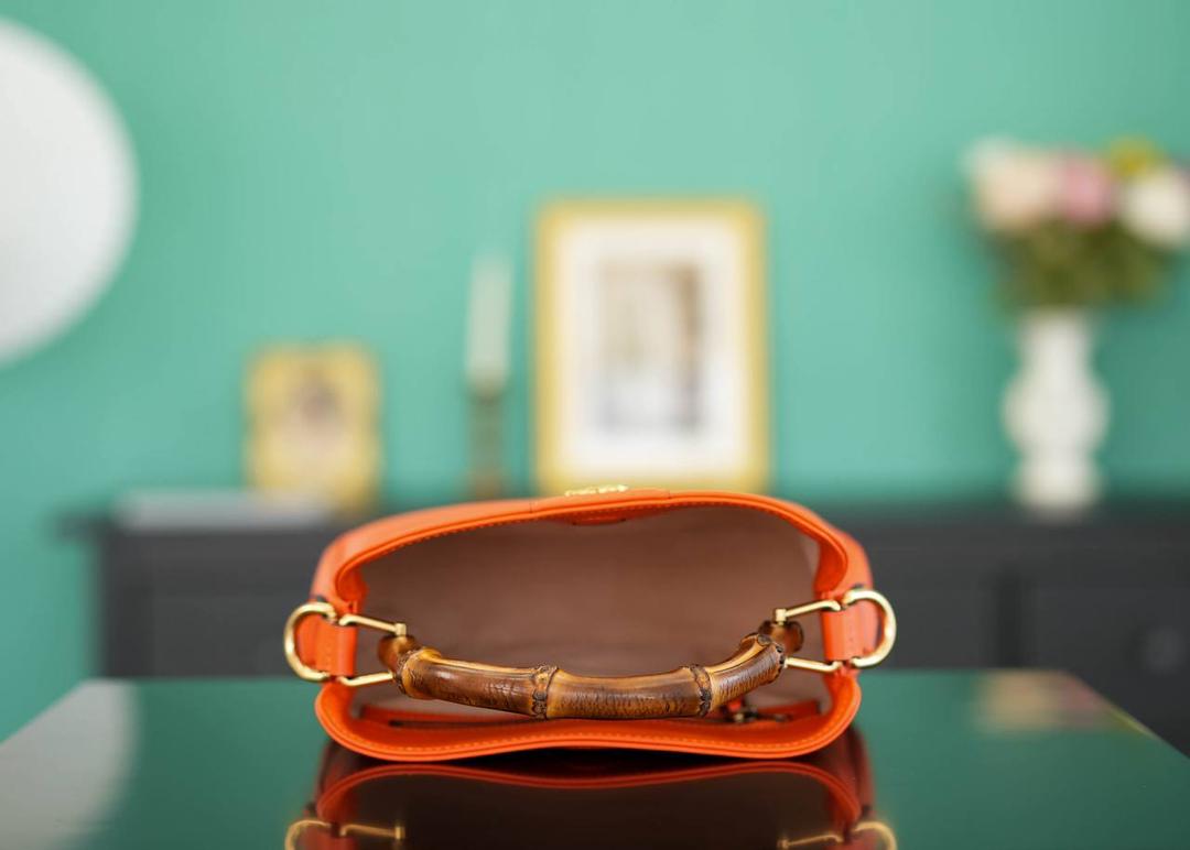 Gucci Bamboo 1947 Small Top Handle Bag in Vibrant Orange Leather