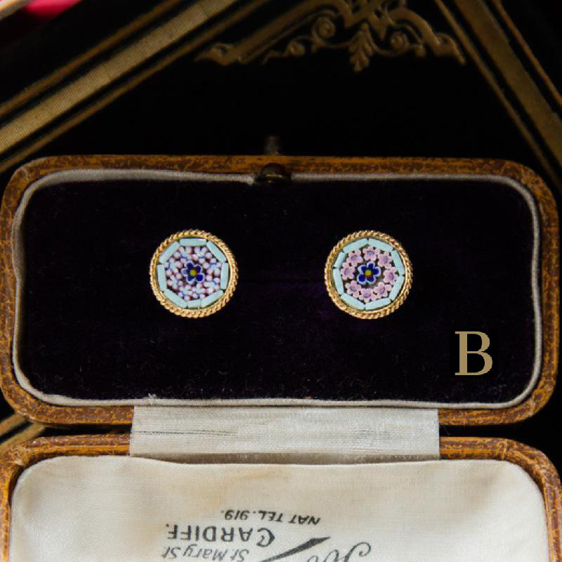 Modern Italian Mosaic Colourful Cluster Floral Pattern Round Stud Earrings(ITMA35)