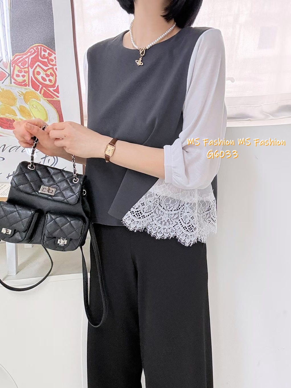 G6033 韓國🇰🇷靚料拼lace top