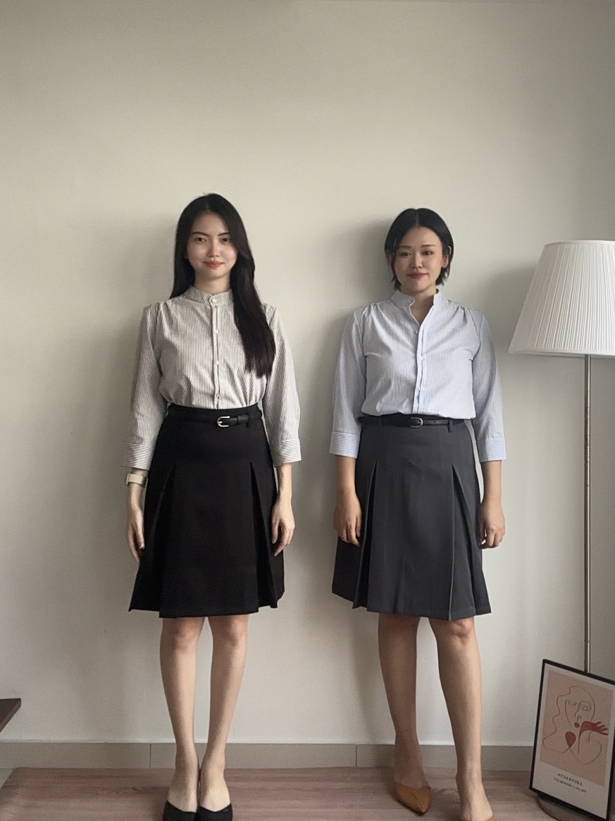 S1995 A Line Midi Pleated Skirt - Black & Grey
