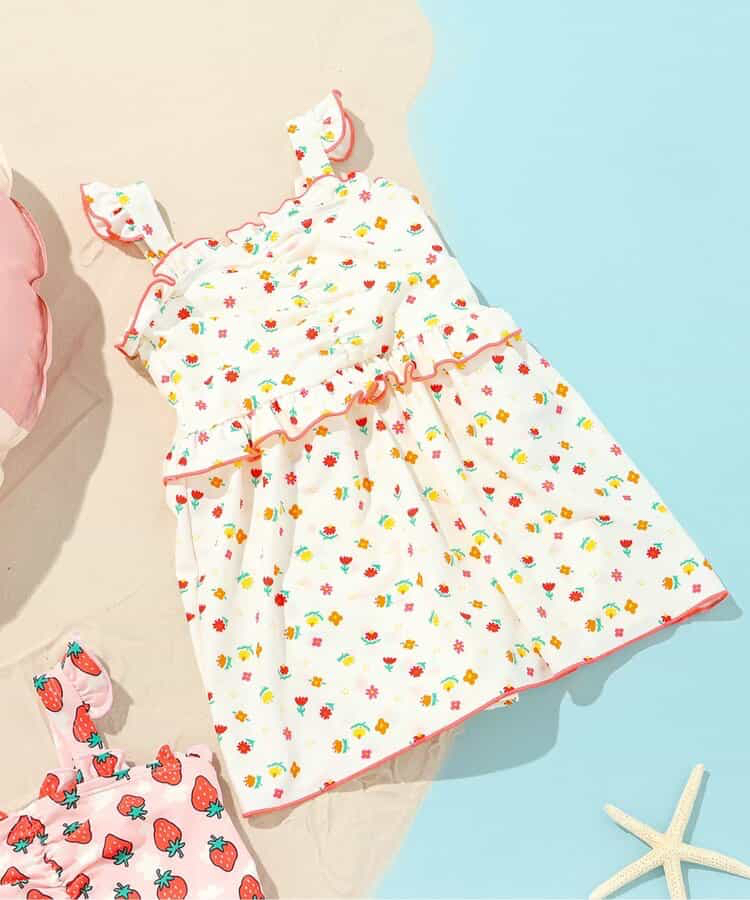 🇯🇵預訂 日本直送🇯🇵BREEZE兩色草莓花卉滿印荷葉邊吊帶連身泳衣