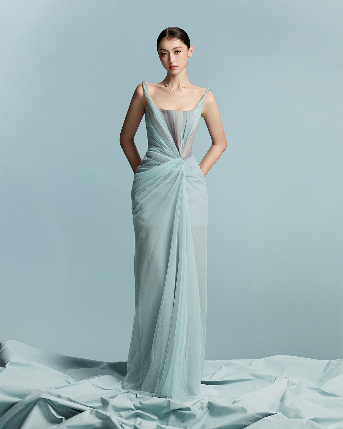 Celeste Draped Tulle Gown