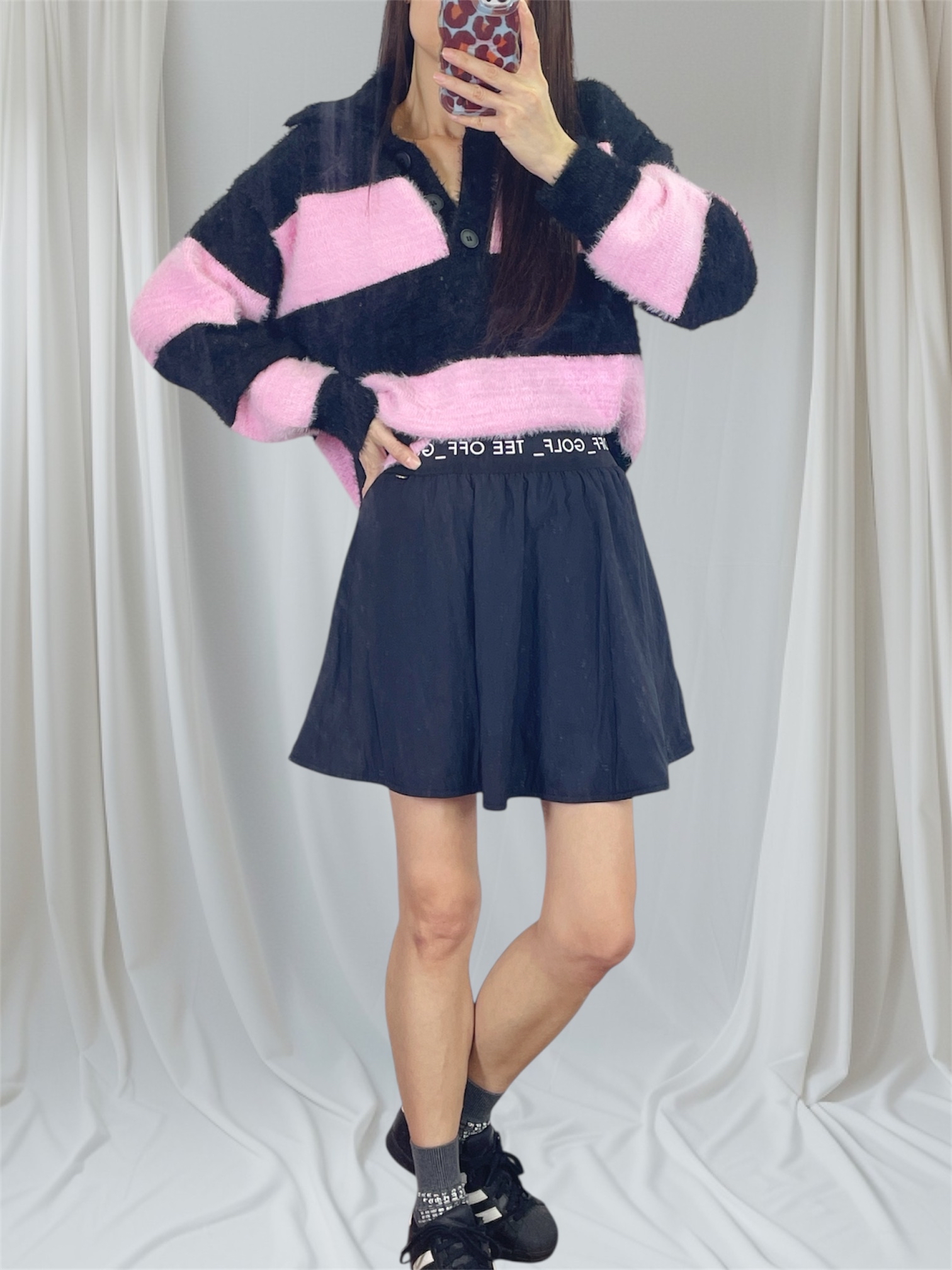 K5546 仿貂毛半胸間色針織