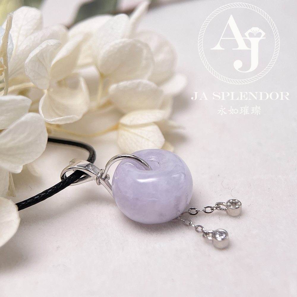FBG26-H06 天然翡翠A玉 紫色小水泡平安扣純銀吊墜