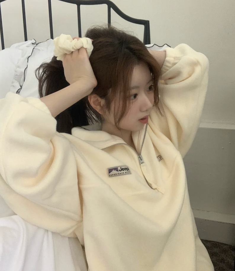 韓國 JEEP ESSENTIALS 小Logo 半拉鍊 抓絨衛衣  6色任選｜Small Logo Half Zip-Up Fleece