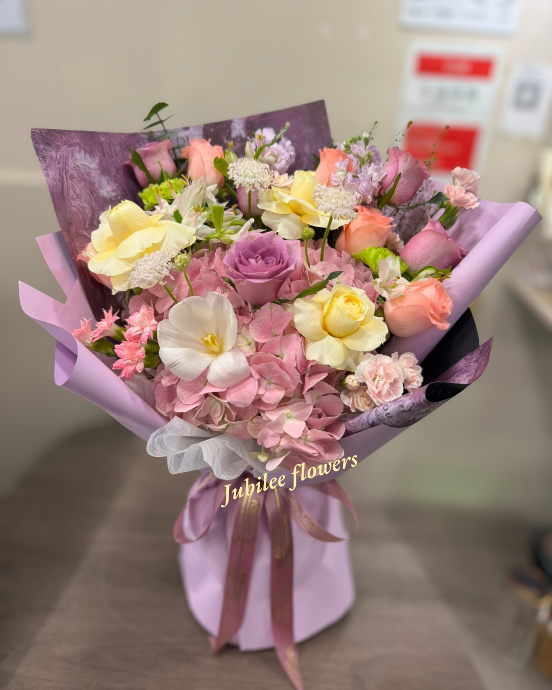 粉繡球 · 玫瑰混搭花束