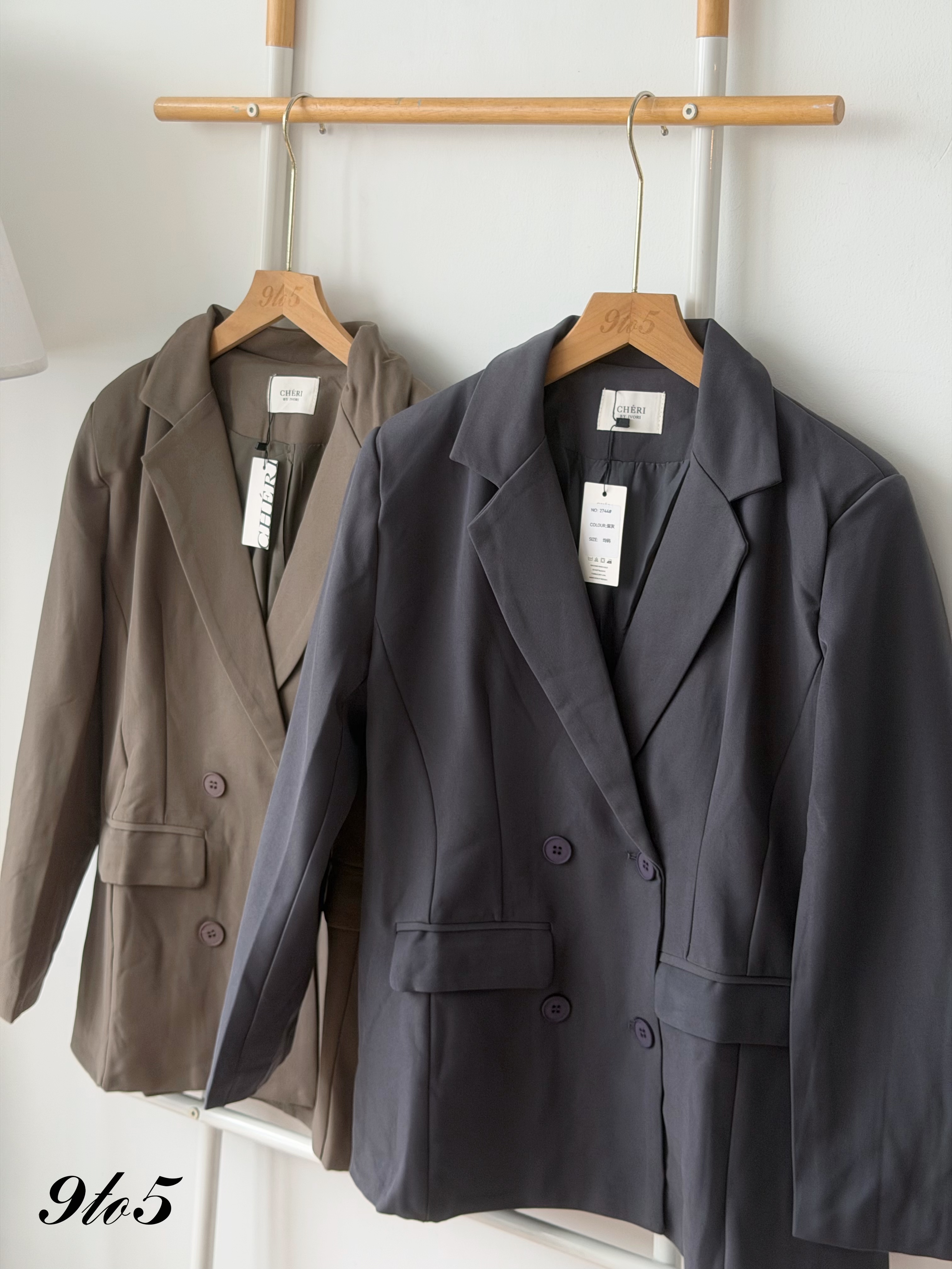 T4501 Long Sleeve Oversized Blazer - Brown & Grey