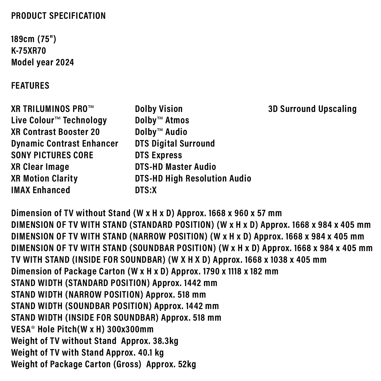 Sony 75" BRAVIA 7 Mini LED 4K Google TV (K-75XR70)