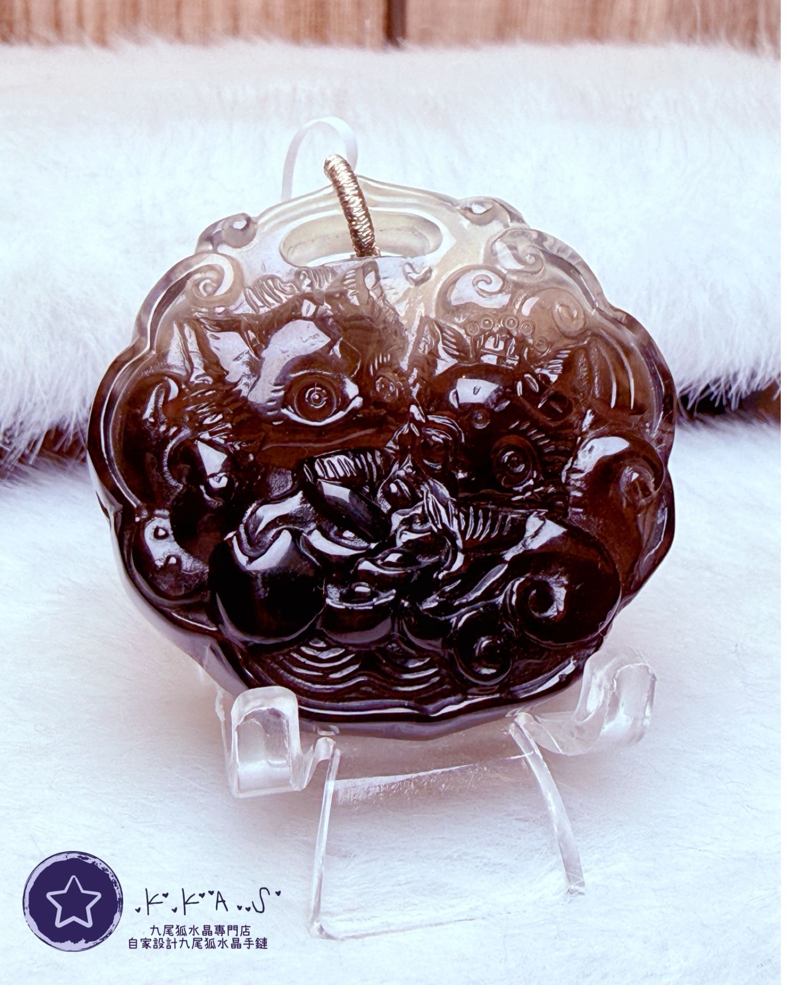 K00159 茶水晶 雙狐 - 吊墜/手牌兩用款(三孔)