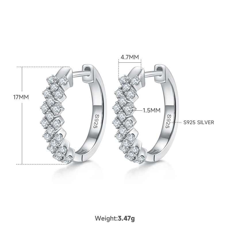 三排對半耳環S925銀莫桑鑽D級0.51CT
