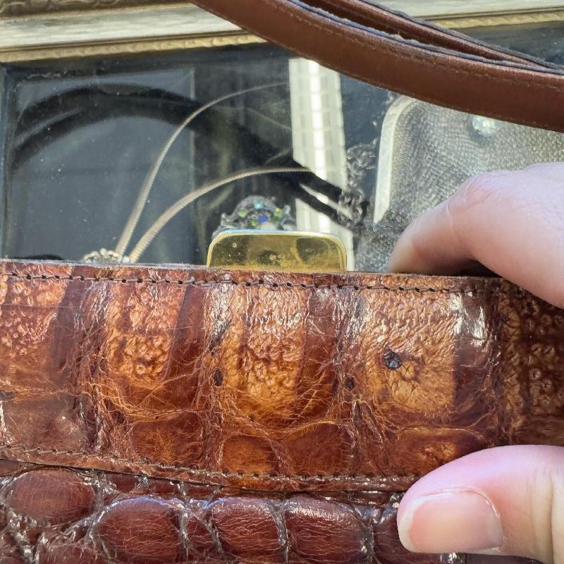 C.a. 1950s Brown Crocodile / Alligator Leather Bag from Paris (MT2258)
