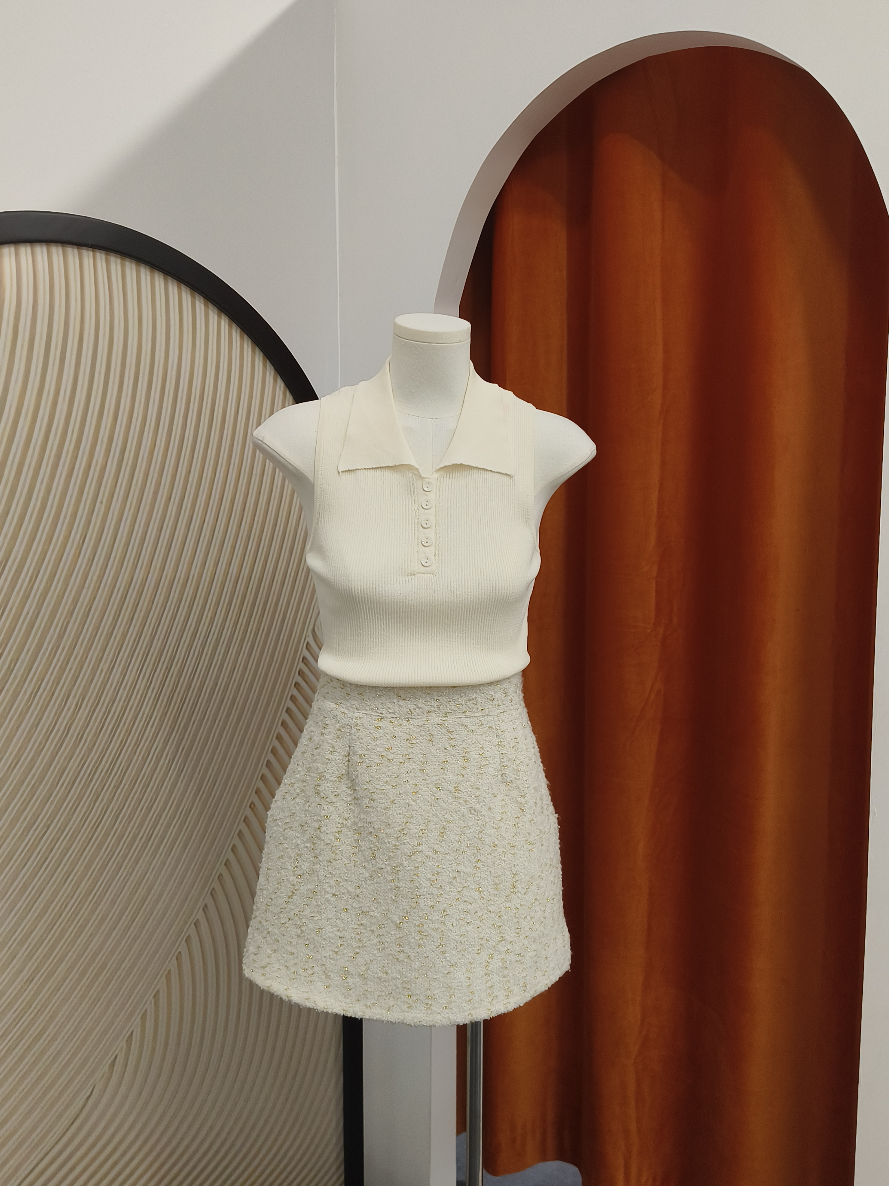 金丝毛呢短裙 Gold Tinsel Tweed Skirt