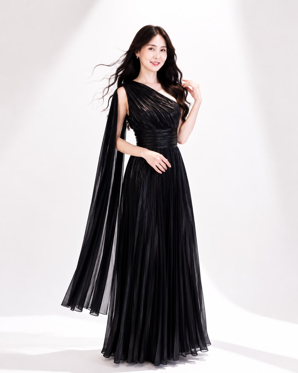 5137 Aurora Pleated Glossy PE Maxi Dress