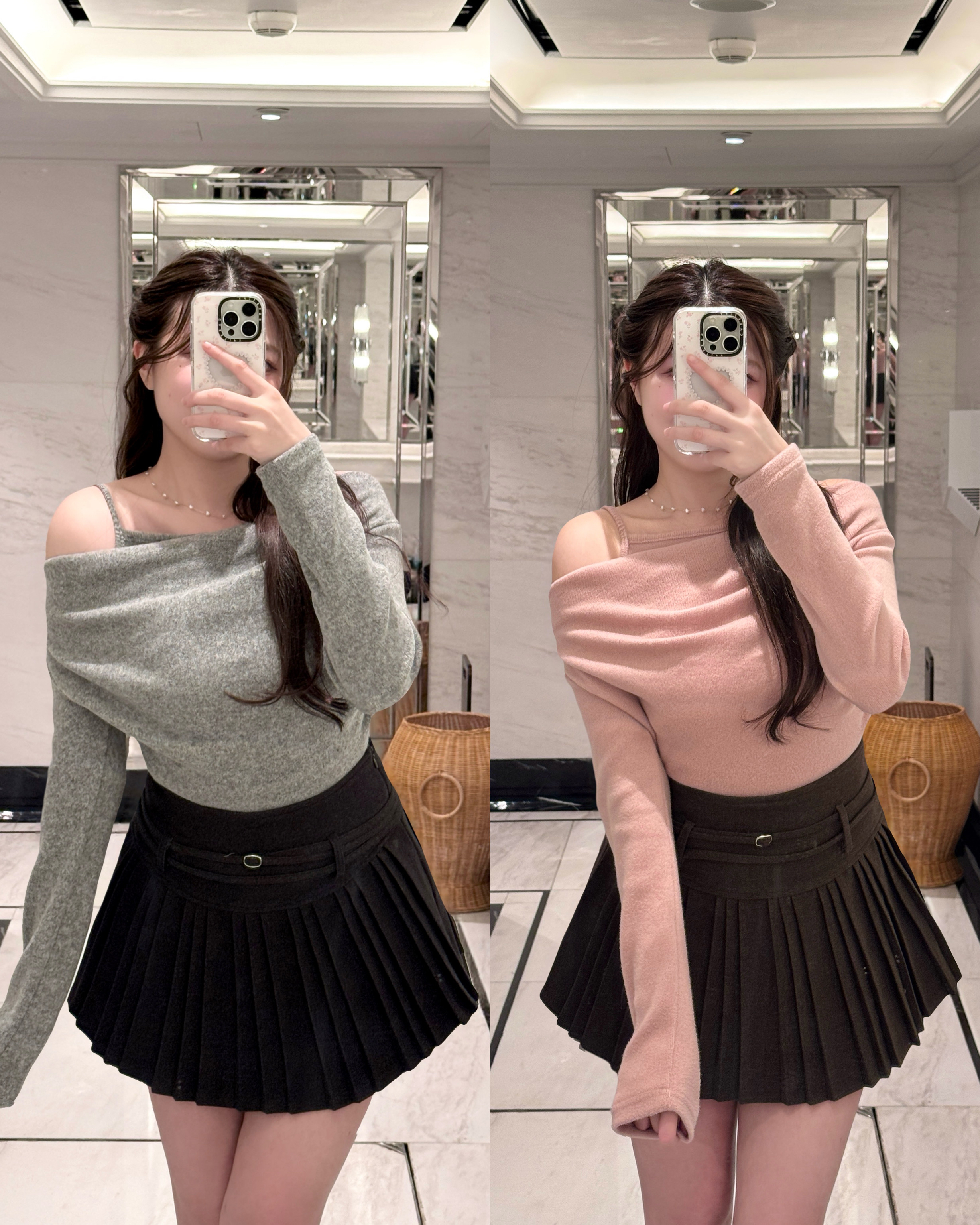 【 🥂約會專屬！滑捋捋毛絨～超氣質皺褶船領兩穿上衣🥂🤍】For Dating 2-way Top(五色入)