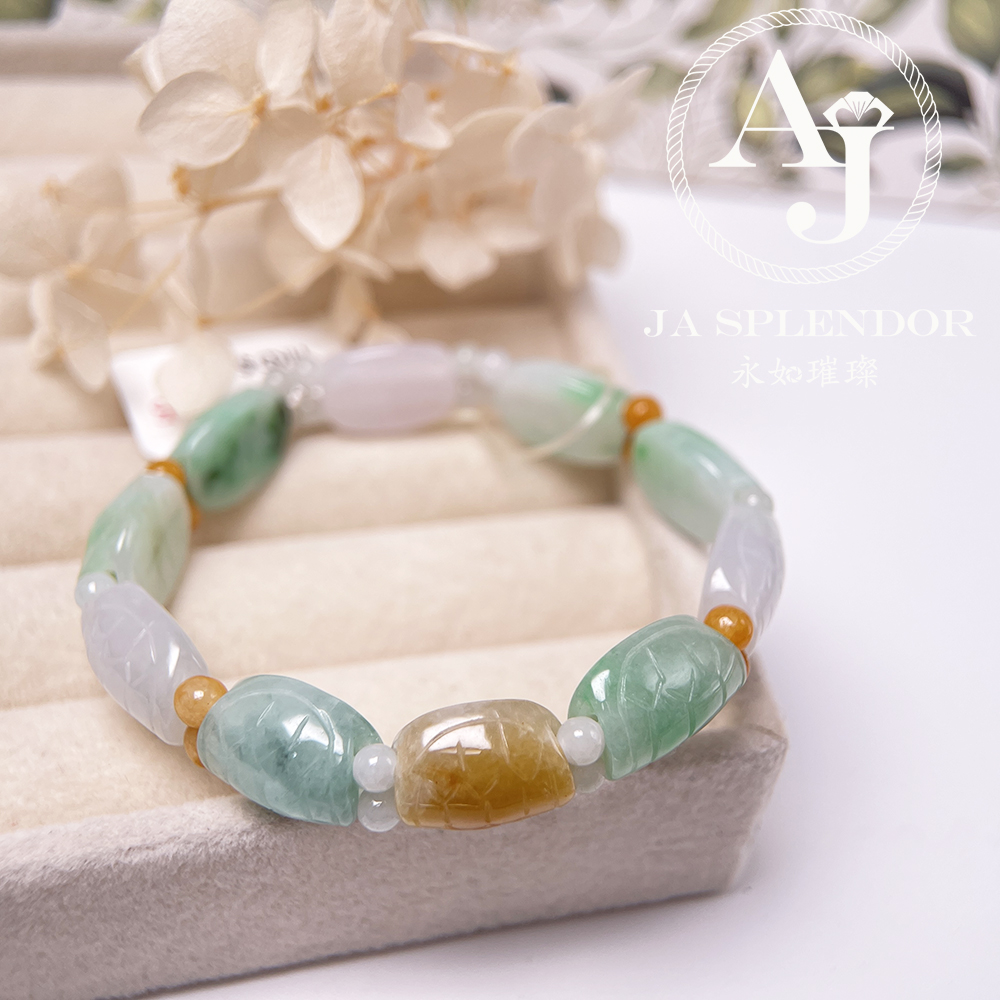OF-06-B 天然翡翠A玉 - 冰潤三彩長壽吉祥龜貝手串