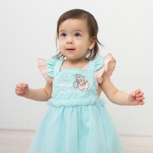 🇯🇵預訂 日本直送🇯🇵Disney系列生蠔bb刺繡貼花荷葉邊吊帶薄紗連身裙