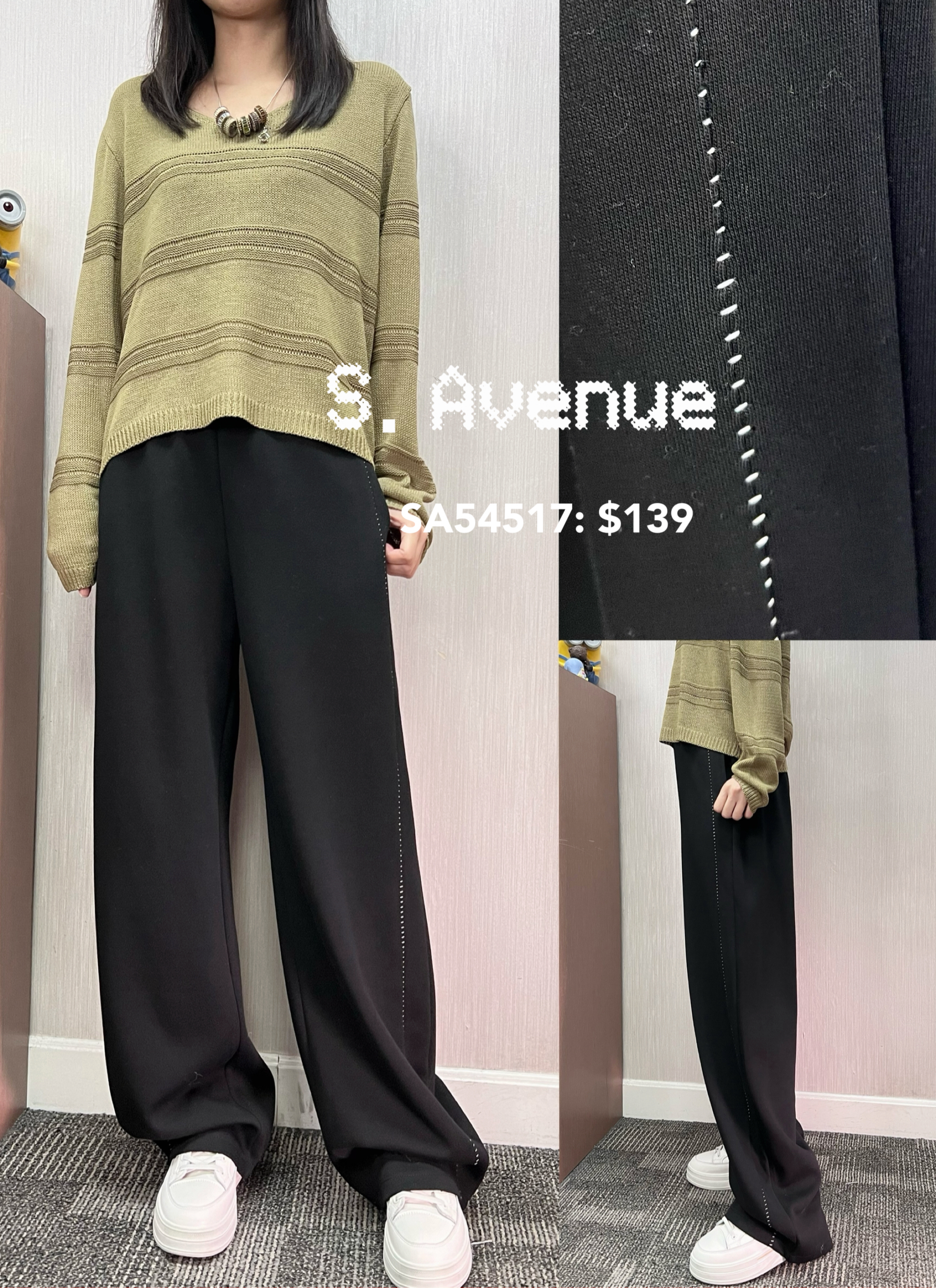 SA54517: 橡筋腰側車線邊彎刀褲