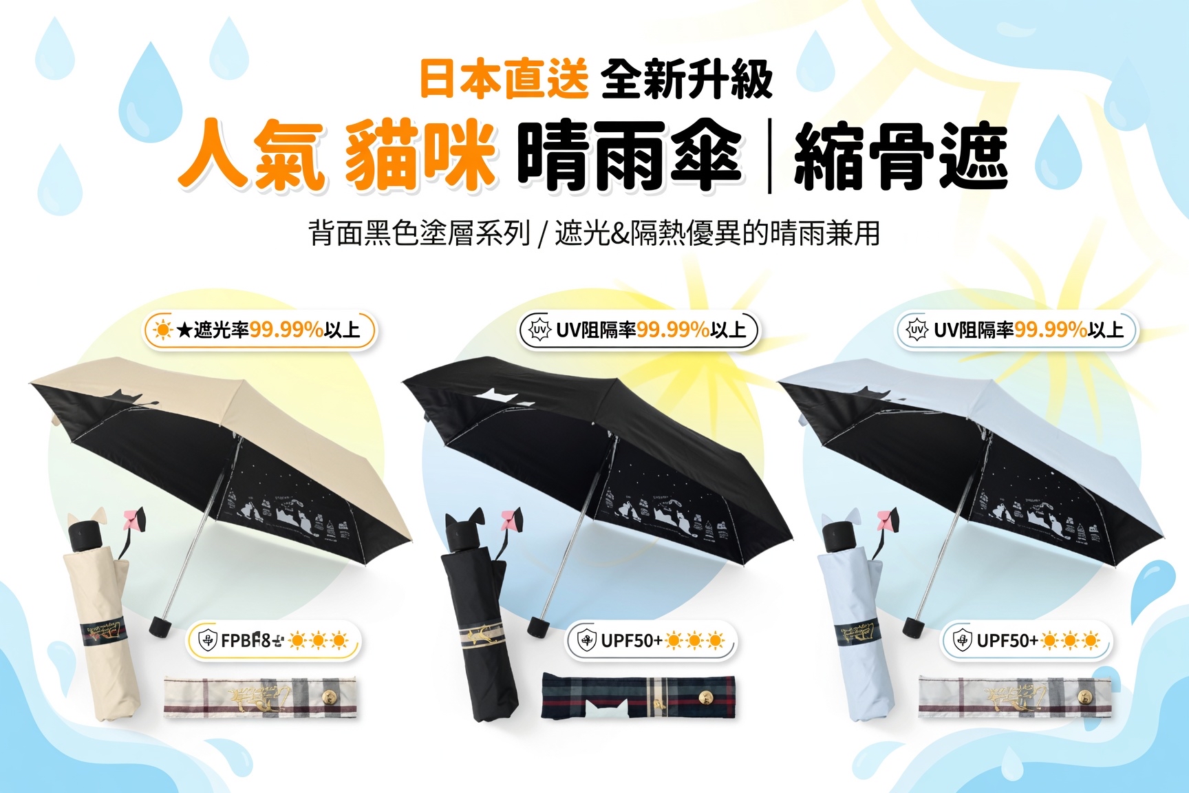 日本 直送 全新升級 人氣 貓咪 晴雨傘 | 縮骨遮 