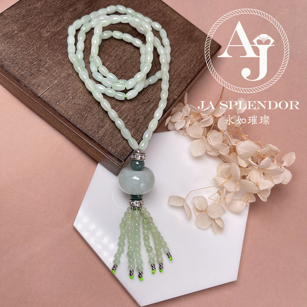 JN-H20-1519 天然翡翠A玉 華麗翠綠珠串串金項鏈